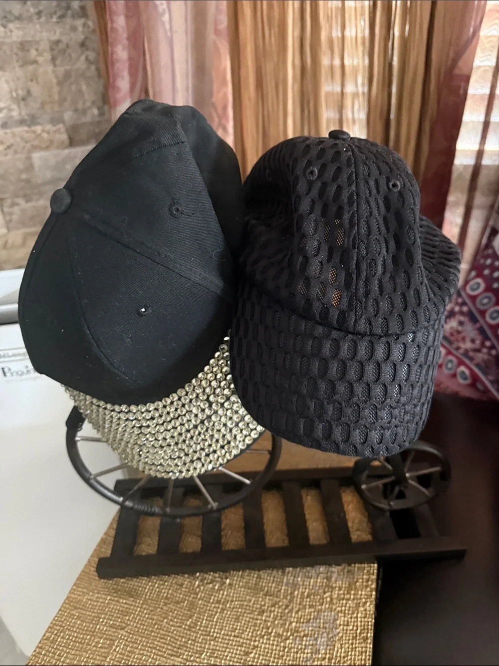 Steve Madden Black Rhinestone Visor Cap